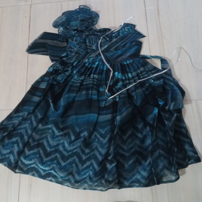 Teal Metallic Printed One-Shoulder Party Dress