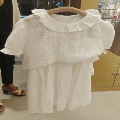 Girls’ White Embroidered Eyelet Ruffle Collar Dress
