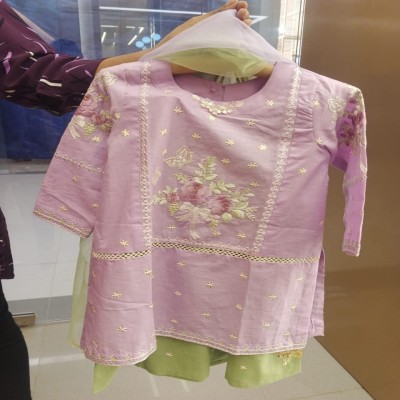 Elegant Light Purple Embroidered Kurti with Lime Green Salwar