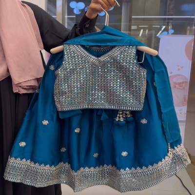 Royal Peacock Blue Sequin & Mirror-Work Lehenga Set