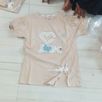 Embellished Short-Sleeve Top with Pearl & Bow Details