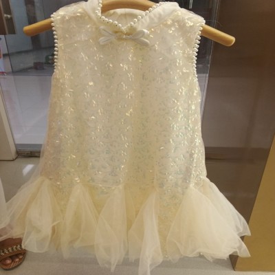 Girls Cream Iridescent Sequin Tulle Party Dress