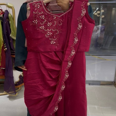 Exquisite Deep Magenta Embroidered Dhoti-Style Set