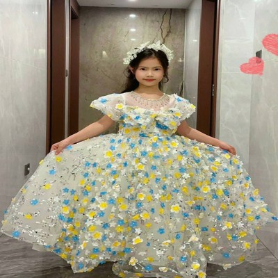 Sunshine Floral 3D Flower Net Ball Gown