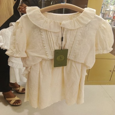 Girls’ Cream Embroidered Eyelet Ruffle Collar Dress