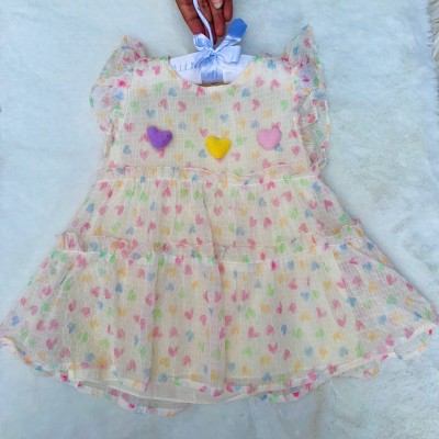  Pastel Rainbow Hearts Chiffon Baby Girl Frock
