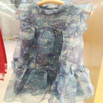 Girls Blue Purple Watercolor Ruffled Tiered Dress