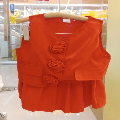 Bright Red Sleeveless Vest Top & Pleated Skirt