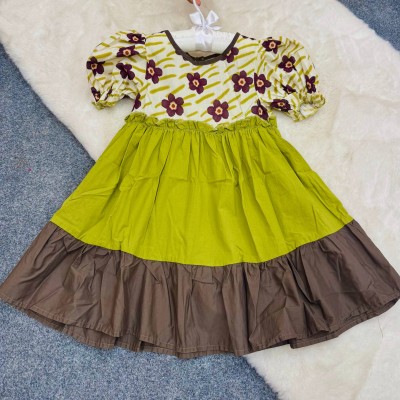 Vibrant Lime & Chocolate Tiered Floral Dress