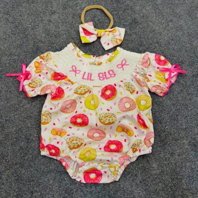Baby Girls Donut Romper & Bow Headband Set