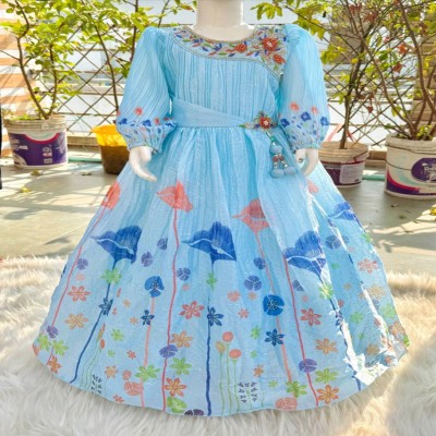 Zardosi Neck & Floral Hem Festive Dress