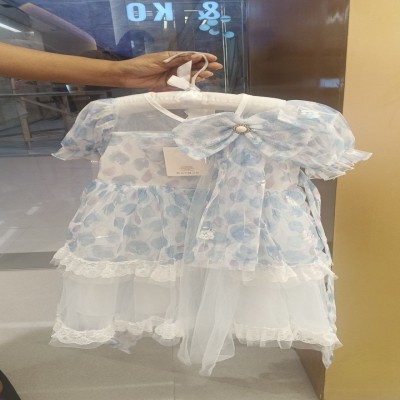 Enchanting Blue Floral & White Tulle Layered Party Dress