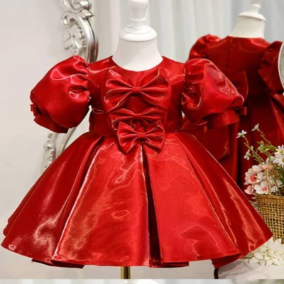Festive Red Silk Bow Dress