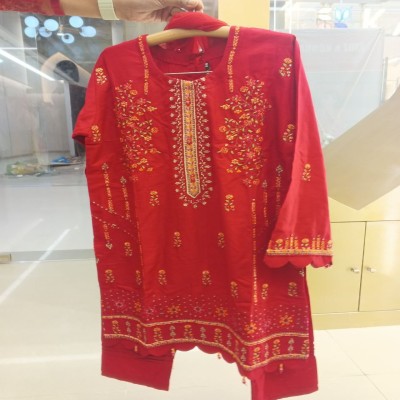 Girls Premium Red Embroidered Kurti Set – Festive Party Wear