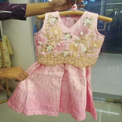 Elegant Baby Girl Pink Floral Embroidered Party Dress