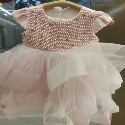 Girls Pink Pearl & Rhinestone Embellished Tulle Party Dress