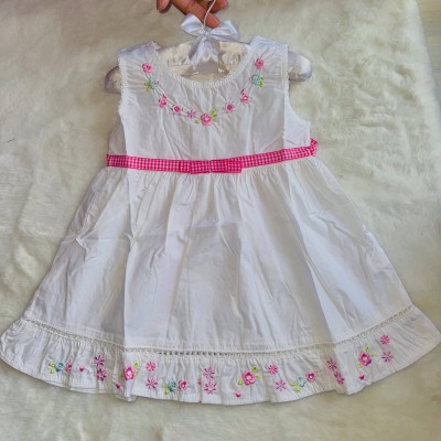 White Floral Embroidery Baby Girl Frock