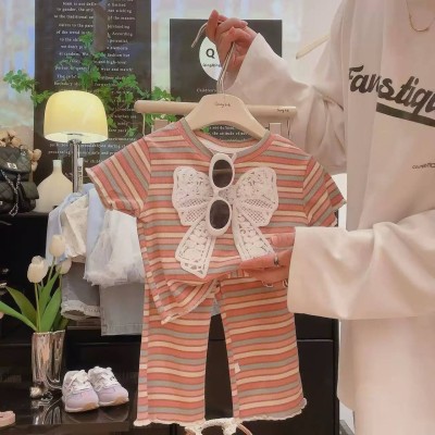 Girls' Pastel Striped Bow