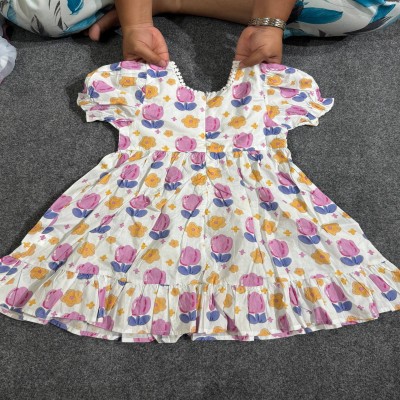 Girls Pastel Tulip Floral Puff Sleeve Dress