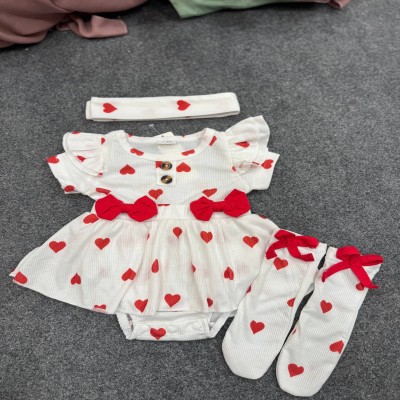 Baby Girls' Red Heart Romper Set