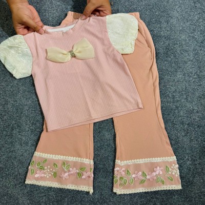 Girls Sweet Pink Bow Top Pant