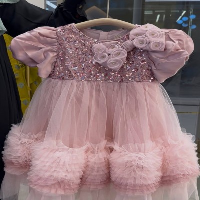 Little Girls' Pink Sequin & Tulle Ruffle Party Dress