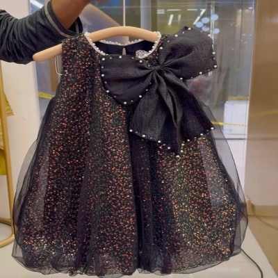 Girls Black Sequin Sparkle Bow Tutu Dress