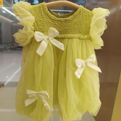 Lime Green Tulle Party Dress with White Bows