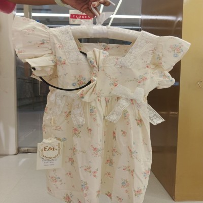 Girls Vintage Floral Cotton Dress with Matching Bow Bag