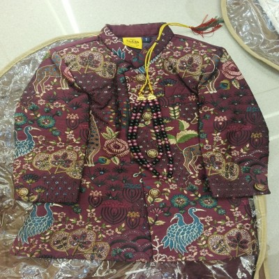 Maroon Kalamkari-Style Wildlife & Floral Embroidered Sherwani