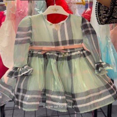 Check Print Dress with Bow Belt & Kenken Lining
