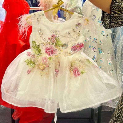 Elegant White Floral Embroidered Party Dress for Girls
