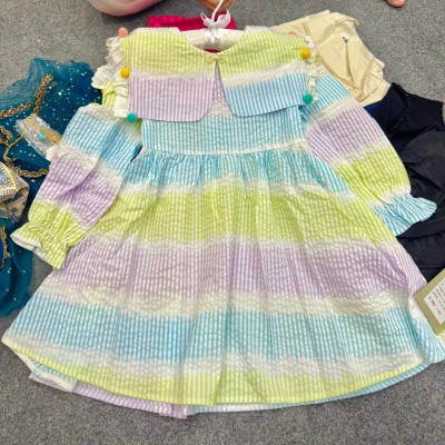 Cheerful Rainbow-Striped Cotton Frock