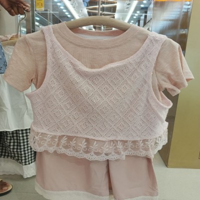Blush Pink Lace Overlay Top & Wide-Leg Pants