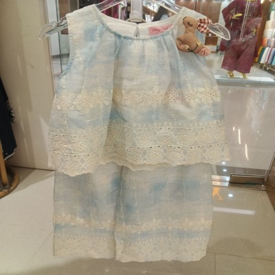 Sky Blue Cloud-Tie-Dye Chikankari Embroidered Sleeveless Top