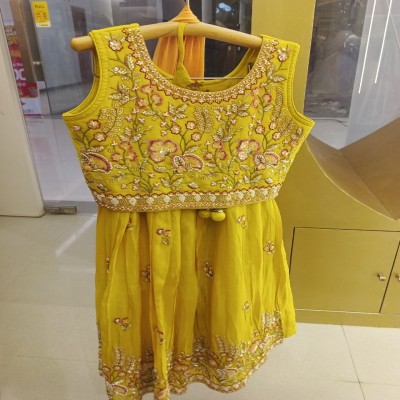 Elegant Mustard Yellow Floral Embroidered Girls Party Dress with Dupatta