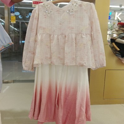 Soft Pink Embroidered Butterfly Peplum Top with Ombre