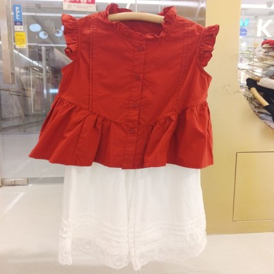Girls' Two-Piece Red Ruffled Peplum Top and White Lace