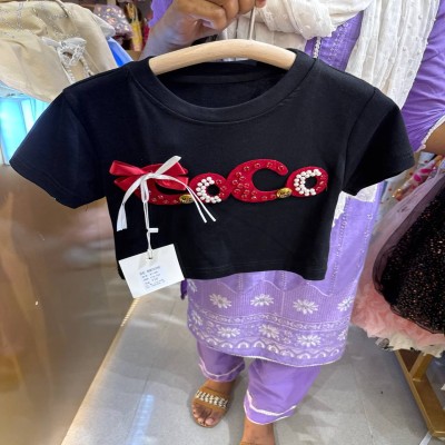Black "CoCo" Velvet Appliqué Embellished T-Shirt