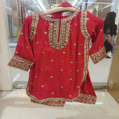Red Embroidered Festive Kurti with Heavy Gold Border