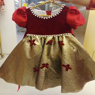 Royal Red Velvet and Metallic Gold Party Dress