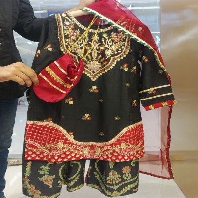 Premium Black & Red Embroidered 4-Piece Ethnic Sharara Set with Potli Bag