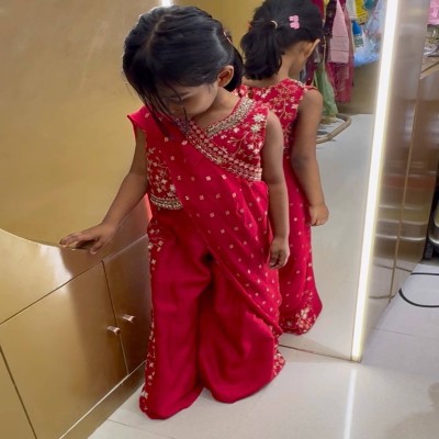 Elegant Crimson Red Dhoti-Saree Fusion Set