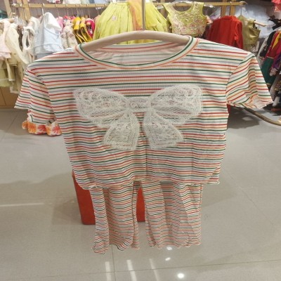 Rainbow Striped 2-Piece Lounge Set with Lace Bow