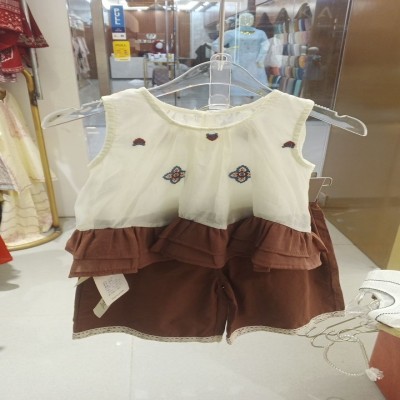 Embroidered Ruffled Top & Shorts Two-Piece Set