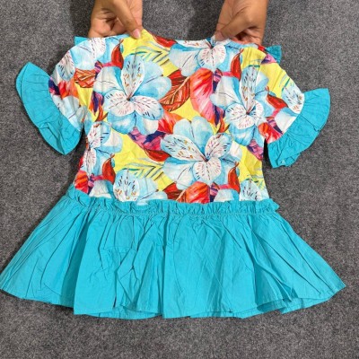 Girls Hawaiian Tropical Cold-Shoulder Dress