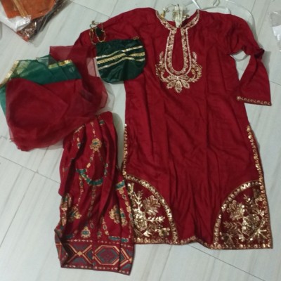 Maroon Embroidered Festive Kurti Set