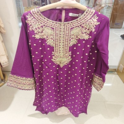 Royal Purple Embroidered Kurti with Heavy Floral
