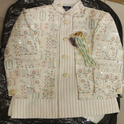 Off-White Pastel Arch & Geometric Embroidered Sherwani
