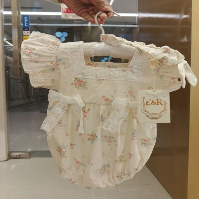 Baby Girls Vintage Floral Romper with Lace Bow